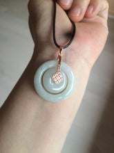 Load image into Gallery viewer, 27mm Type A 100% Natural icy light green Jadeite Jade concentric circle safety Guardian ring Pendant (子母扣,同心环) AX38