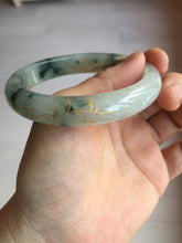 Load image into Gallery viewer, 58.5mm Certified 100% Natural type A icy watery green/light with green flying flowers carved and golden-painted Jadeite Jade bangle PB211-7075