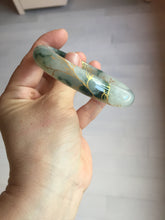 Load image into Gallery viewer, 58.5mm Certified 100% Natural type A icy watery green/light with green flying flowers carved and golden-painted Jadeite Jade bangle PB211-7075