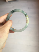 Load image into Gallery viewer, 58.5mm Certified 100% Natural type A icy watery green/light with green flying flowers carved and golden-painted Jadeite Jade bangle PB211-7075