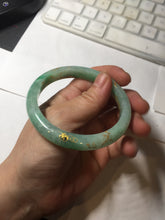 Load image into Gallery viewer, 58.5mm Certified 100% Natural type A icy watery green/light with green flying flowers carved and golden-painted Jadeite Jade bangle PA166-4652