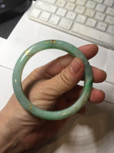 Load image into Gallery viewer, 58.5mm Certified 100% Natural type A icy watery green/light with green flying flowers carved and golden-painted Jadeite Jade bangle PA166-4652
