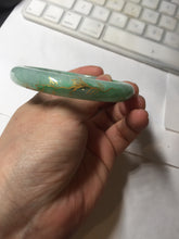 Load image into Gallery viewer, 58.5mm Certified 100% Natural type A icy watery green/light with green flying flowers carved and golden-painted Jadeite Jade bangle PA166-4652