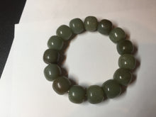 Load image into Gallery viewer, 100% Natural 13.8x12.5mm dark green/gray/brown vintage style nephrite Jade bead bracelet HF76