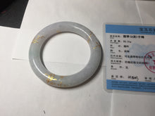 Load image into Gallery viewer, 59.2mm Certified 100% Natural type A light green/purple carved and golden-painted chubby round cut Jadeite Jade bangle PA167-4923