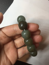 Load image into Gallery viewer, 100% Natural 13.8x12.5mm dark green/gray/brown vintage style nephrite Jade bead bracelet HF76
