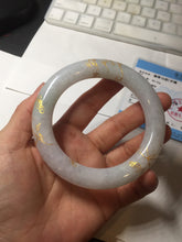 Load image into Gallery viewer, 59.2mm Certified 100% Natural type A light green/purple carved and golden-painted chubby round cut Jadeite Jade bangle PA167-4923