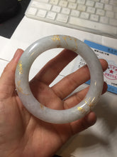 Load image into Gallery viewer, 59.2mm Certified 100% Natural type A light green/purple carved and golden-painted chubby round cut Jadeite Jade bangle PA167-4923