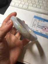 Load image into Gallery viewer, 59.2mm Certified 100% Natural type A light green/purple carved and golden-painted chubby round cut Jadeite Jade bangle PA167-4923