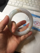 Load image into Gallery viewer, 59.2mm Certified 100% Natural type A light green/purple carved and golden-painted chubby round cut Jadeite Jade bangle PA167-4923