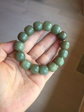 Load image into Gallery viewer, 100% Natural 13.8x12.5mm dark green/gray/brown vintage style nephrite Jade bead bracelet HF76