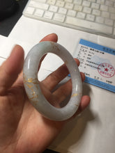 Load image into Gallery viewer, 59.2mm Certified 100% Natural type A light green/purple carved and golden-painted chubby round cut Jadeite Jade bangle PA167-4923