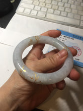 Load image into Gallery viewer, 59.2mm Certified 100% Natural type A light green/purple carved and golden-painted chubby round cut Jadeite Jade bangle PA167-4923