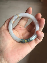 Load image into Gallery viewer, 53.6mm 100% Natural type A dark green purple white carved flowers and golden-painted Jadeite Jade bangle PD92-0263