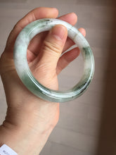 Load image into Gallery viewer, 58.5mm certified type A 100% Natural oily light green/white chubby round cut Jadeite Jade bangle BM20-2798
