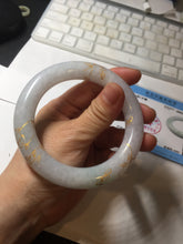 Load image into Gallery viewer, 59.2mm Certified 100% Natural type A light green/purple carved and golden-painted chubby round cut Jadeite Jade bangle PA167-4923