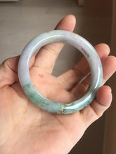 Load image into Gallery viewer, 53.6mm 100% Natural type A dark green purple white carved plum bossom and golden-painted Jadeite Jade bangle PD91-0269