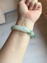 Load image into Gallery viewer, 58.5mm Certified 100% Natural type A icy watery green/light with green flying flowers carved and golden-painted Jadeite Jade bangle PB211-7075