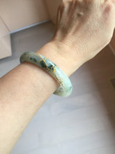 Load image into Gallery viewer, 58.5mm Certified 100% Natural type A icy watery green/light with green flying flowers carved and golden-painted Jadeite Jade bangle PB211-7075