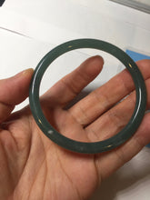 Load image into Gallery viewer, 57mm Certified Type A 100% Natural icy watery deep sea dark green/blue/gray/black slim round cut Guatemala Jadeite bangle AU66-7055
