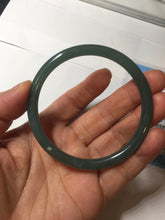 Load image into Gallery viewer, 57mm Certified Type A 100% Natural icy watery deep sea dark green/blue/gray/black slim round cut Guatemala Jadeite bangle AU66-7055
