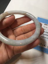 Load image into Gallery viewer, 58.9mm certified 100% natural type A light green/purple/yellow(Fu Lu SHOU) slim round cut jadeite jade bangle BN45-3116