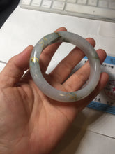 Load image into Gallery viewer, 55mm 100% Natural type A green white green floating flowers carved and golden-painted Jadeite Jade bangle PA168-2337