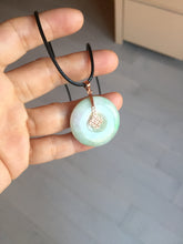 Load image into Gallery viewer, 29.8mm Type A 100% Natural suny green purple yellow(FU LU SHOU, 福禄寿) Jadeite Safety Guardian Button donuts pendant PD185