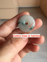 Load image into Gallery viewer, 23-26mm 100% Natural icy watery green/white with green floating flowers jadeite Jade Safety Guardian Button(donut) Pendant/worry stone AR98