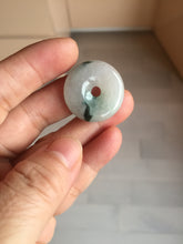 Load image into Gallery viewer, 23-26mm 100% Natural icy watery green/white with green floating flowers jadeite Jade Safety Guardian Button(donut) Pendant/worry stone AR98