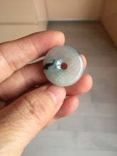 Load image into Gallery viewer, 23-26mm 100% Natural icy watery green/white with green floating flowers jadeite Jade Safety Guardian Button(donut) Pendant/worry stone AR98