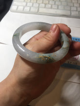 Load image into Gallery viewer, 55mm 100% Natural type A green white green floating flowers carved and golden-painted Jadeite Jade bangle PA168-2337