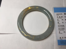 Load image into Gallery viewer, 56.5mm 100% Natural type A light green white carved and golden-painted chubby round cut Jadeite Jade bangle PA170-2942