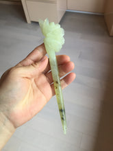 Load image into Gallery viewer, 17.5cm 100% Natural light green Xiu Jade Serpentine vantage carved peony hairpin AW24