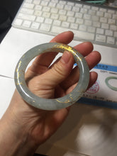 Load image into Gallery viewer, 56.5mm 100% Natural type A light green white carved and golden-painted chubby round cut Jadeite Jade bangle PA170-2942