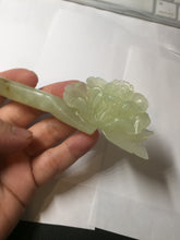 Load image into Gallery viewer, 17.5cm 100% Natural light green Xiu Jade Serpentine vantage carved peony hairpin AW24