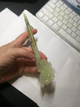 Load image into Gallery viewer, 17.5cm 100% Natural light green Xiu Jade Serpentine vantage carved peony hairpin AW24