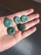 Load image into Gallery viewer, 18.5-21mm Type A 100% Natural oily dark green gray Jadeite Jade Safety Guardian Button donuts couple pendant PC131