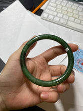 Load image into Gallery viewer, 62mm certified 100% Natural dark green/black round cut nephrite (碧玉) bangle HN20-9149