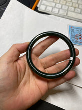 Load image into Gallery viewer, 62mm certified 100% Natural dark green/black round cut nephrite (碧玉) bangle HN21-9155