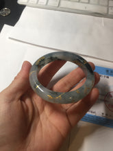 Load image into Gallery viewer, 54mm 100% Natural type A icy watery dark green with floating flowers and carved and golden-painted Jadeite Jade bangle PA172-8572