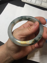 Load image into Gallery viewer, 58.5mm Certified 100% Natural type A icy watery green/light with green flying flowers carved and golden-painted Jadeite Jade bangle PB211-7075