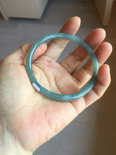 Load image into Gallery viewer, 60.5mm Certified Type A 100% Natural icy watery deep sea dark green/blue/gray/black snowly Guatemala slim round cut Jadeite bangle PB145-8150