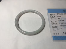 Load image into Gallery viewer, 58mm certified 100% natural type A light green/purple with green fly flowers round cut jadeite jade bangle BN55-3123