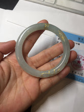 Load image into Gallery viewer, 53.7mm 100% Natural type A icy watery light green carved and golden-painted round cut Jadeite Jade bangle Pb212-2404