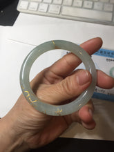 Load image into Gallery viewer, 53.7mm 100% Natural type A icy watery light green carved and golden-painted round cut Jadeite Jade bangle Pb212-2404
