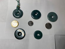 Load image into Gallery viewer, 27-33mm Type A 100% Natural dark green blue Guatemala Jadeite Safety Guardian Button donuts pendant BP179