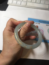 Load image into Gallery viewer, 53.7mm 100% Natural type A icy watery light green carved and golden-painted round cut Jadeite Jade bangle Pb212-2404