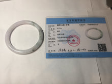 Load image into Gallery viewer, 56mm certified 100% natural type A light green/purple with green fly flowers round cut jadeite jade bangle BN56-3113