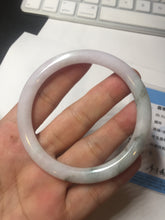 Load image into Gallery viewer, 56mm certified 100% natural type A light green/purple with green fly flowers round cut jadeite jade bangle BN56-3113